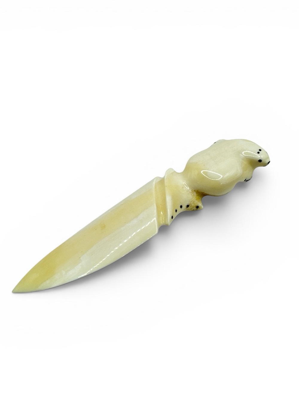 Inuit Art Signed Alaska Native White Walrus Ivory Bone Carving Letter Opener